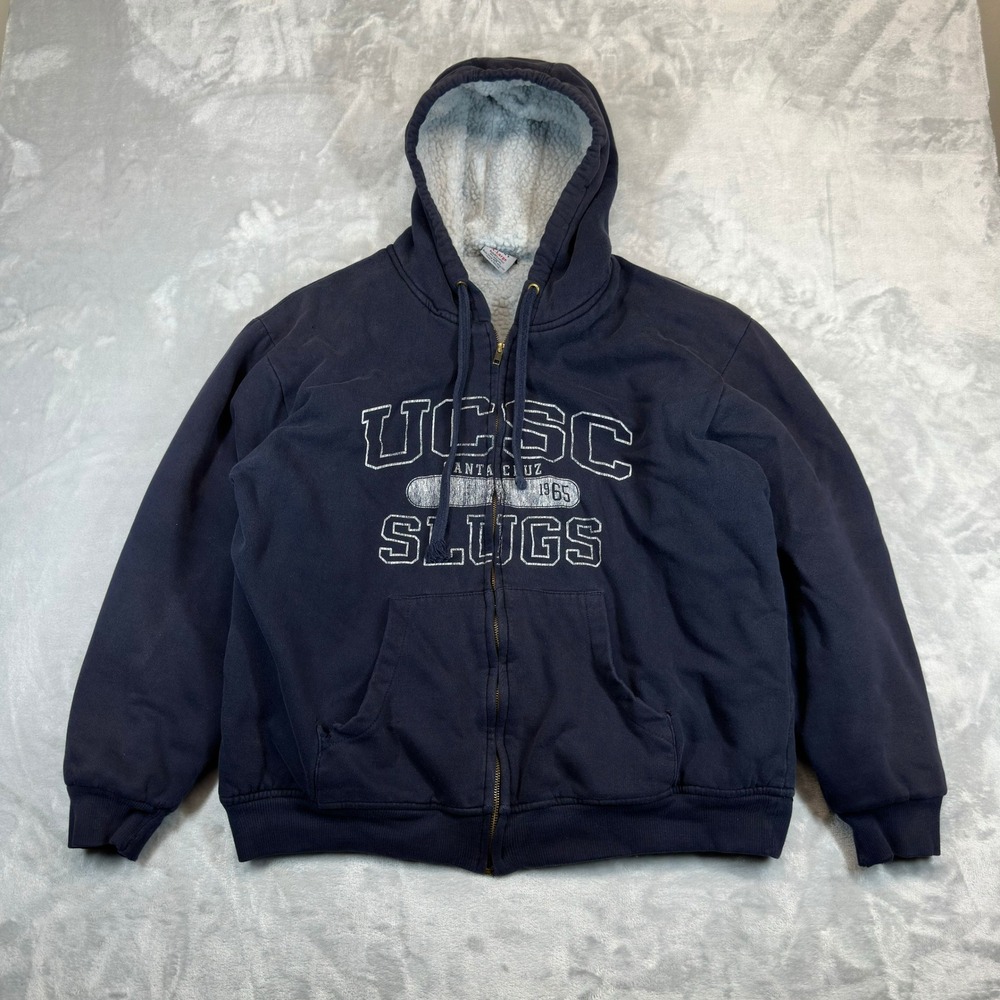 MV‎ Sport Hoodie Mens XL Navy UCSC Slugs Santa Cruz Sherpa Lined Full Zip Heavy